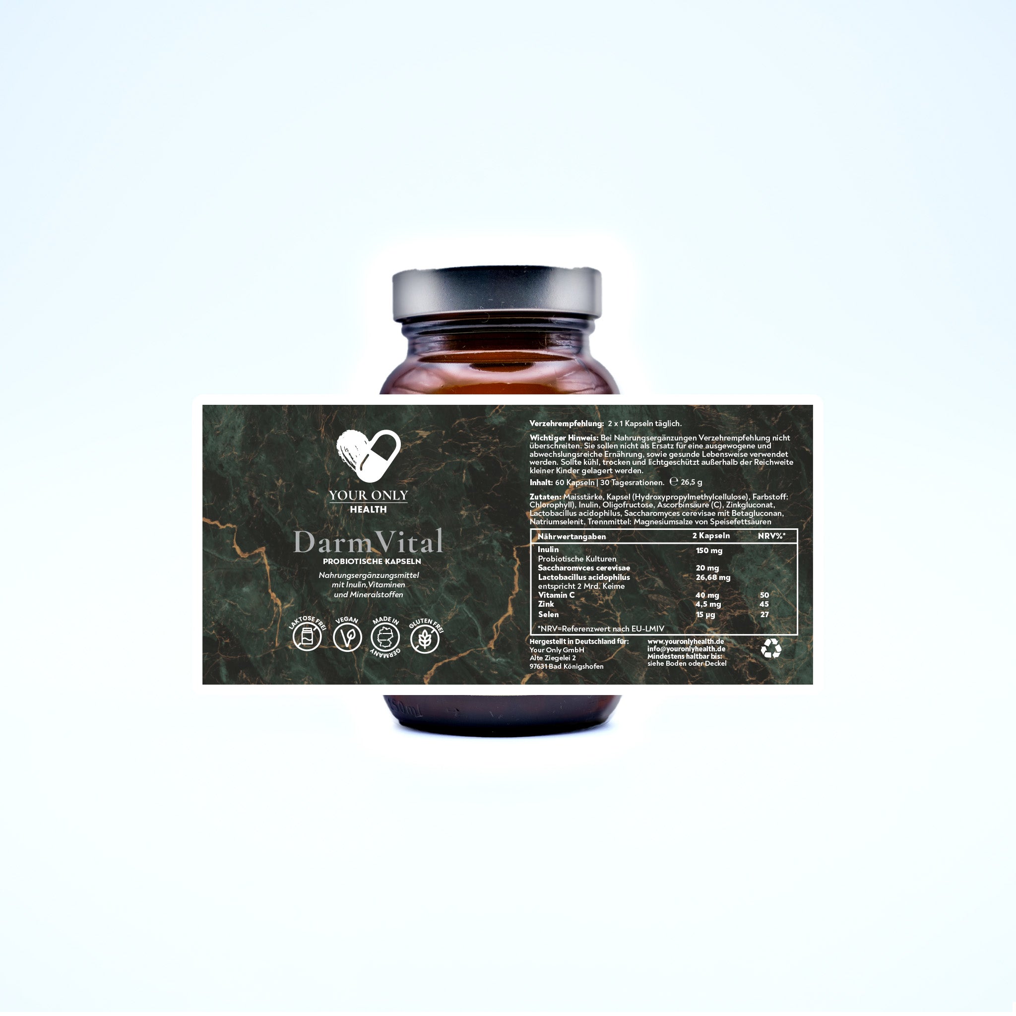 DarmVital mit Inulin, Vitaminen und Mineralstoffen - 60 vegane probiotische Kapseln
