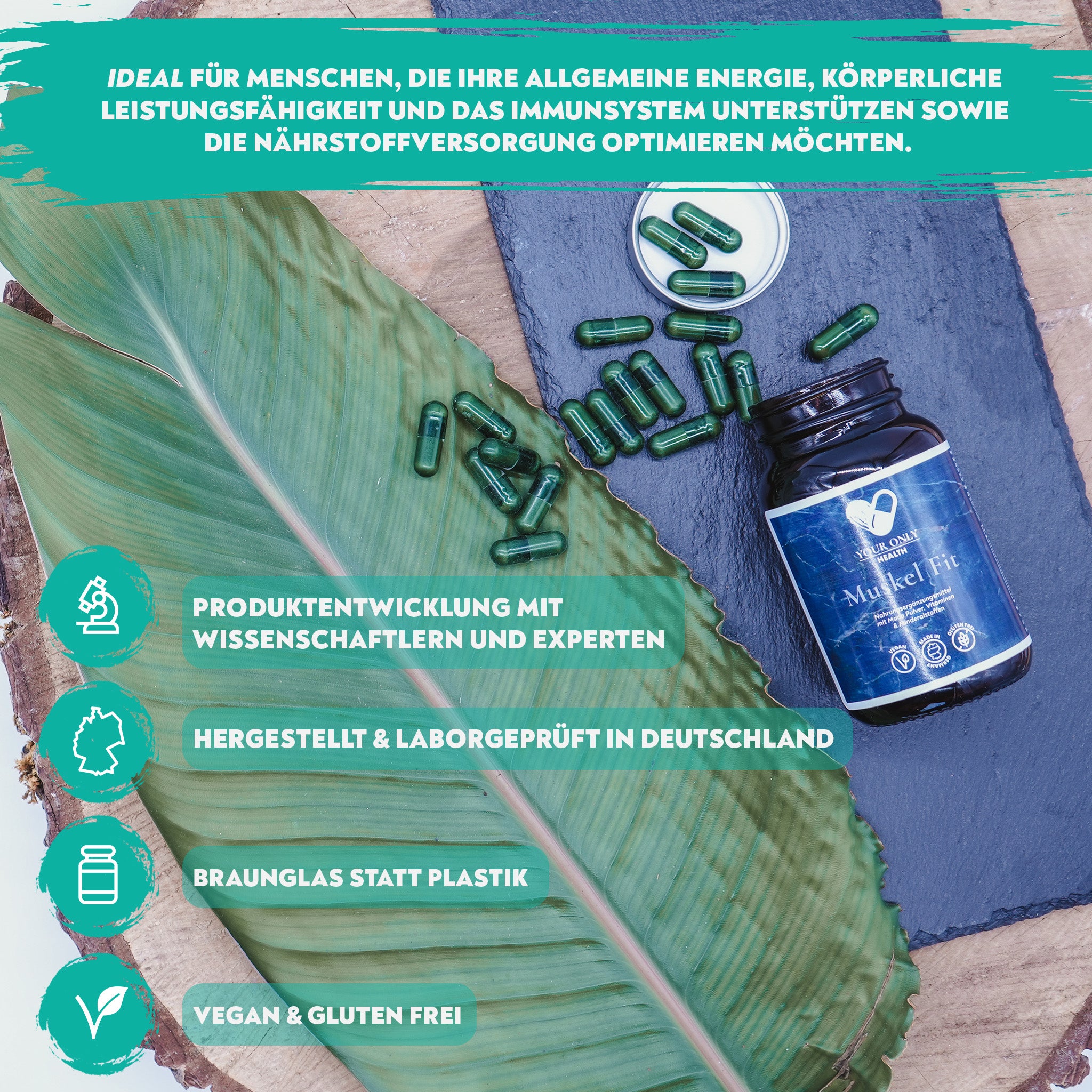 Muskel Fit - Vegane Power Kapseln mit Mineralien und Vitaminen - 60 Kapseln
