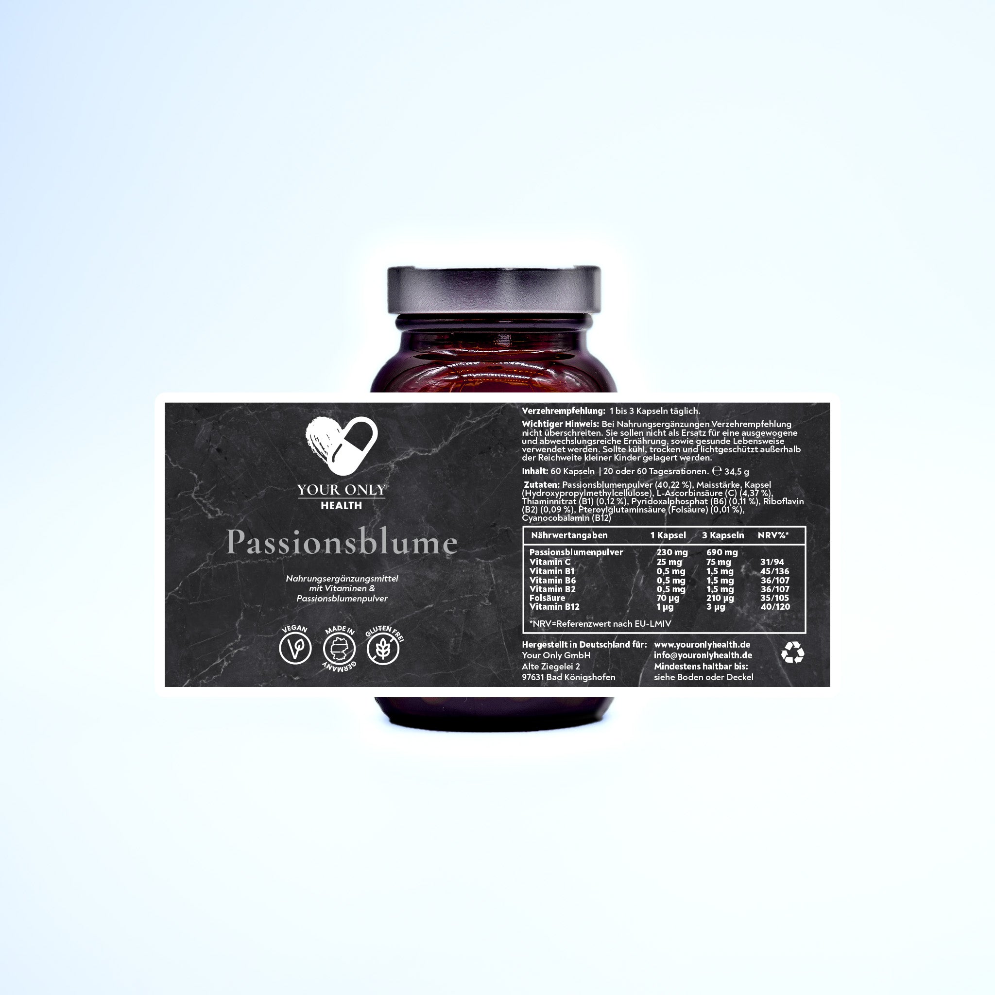 Passionsblumenpulver mit Vitamin-Komplex - 60 Kapseln