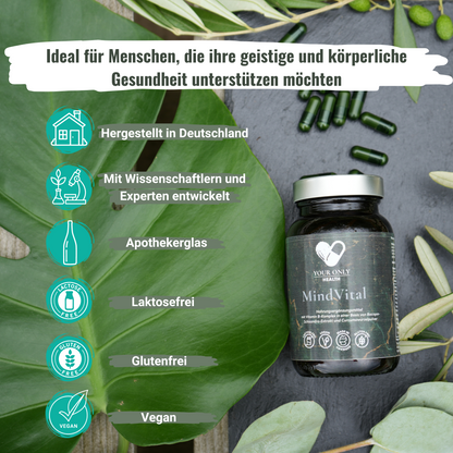 MindVital mit Vitaminen, Bacopa-Schisandra-Extrakt und Curcumawurzelpulver - 60 Kapseln